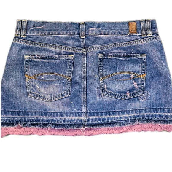 SUPER RARE! DESTROYED Abercrombie & Fitch Pink Lace & Denim Mini Skirt - Picture 2 of 9